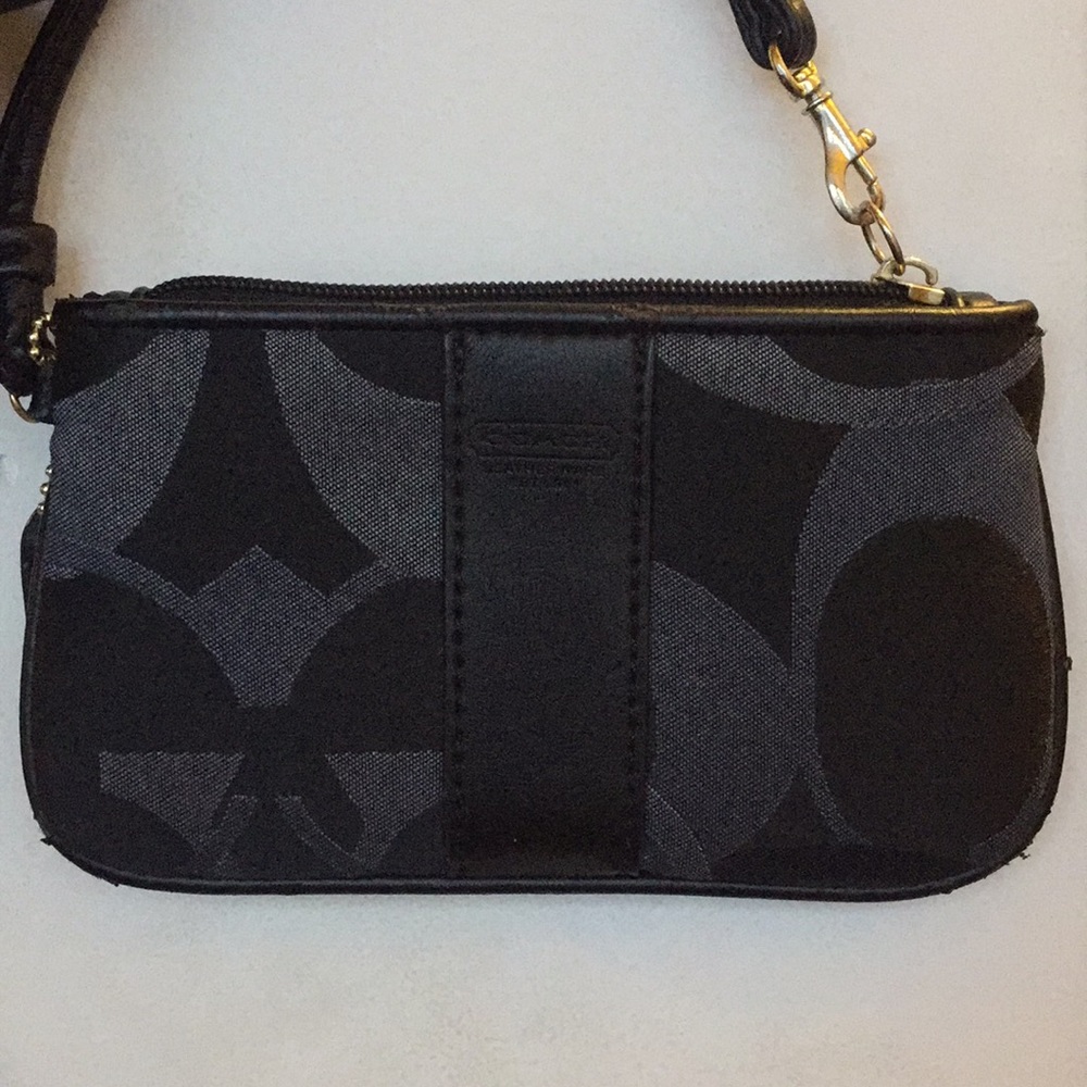 Black & grey Coach mini wristlet